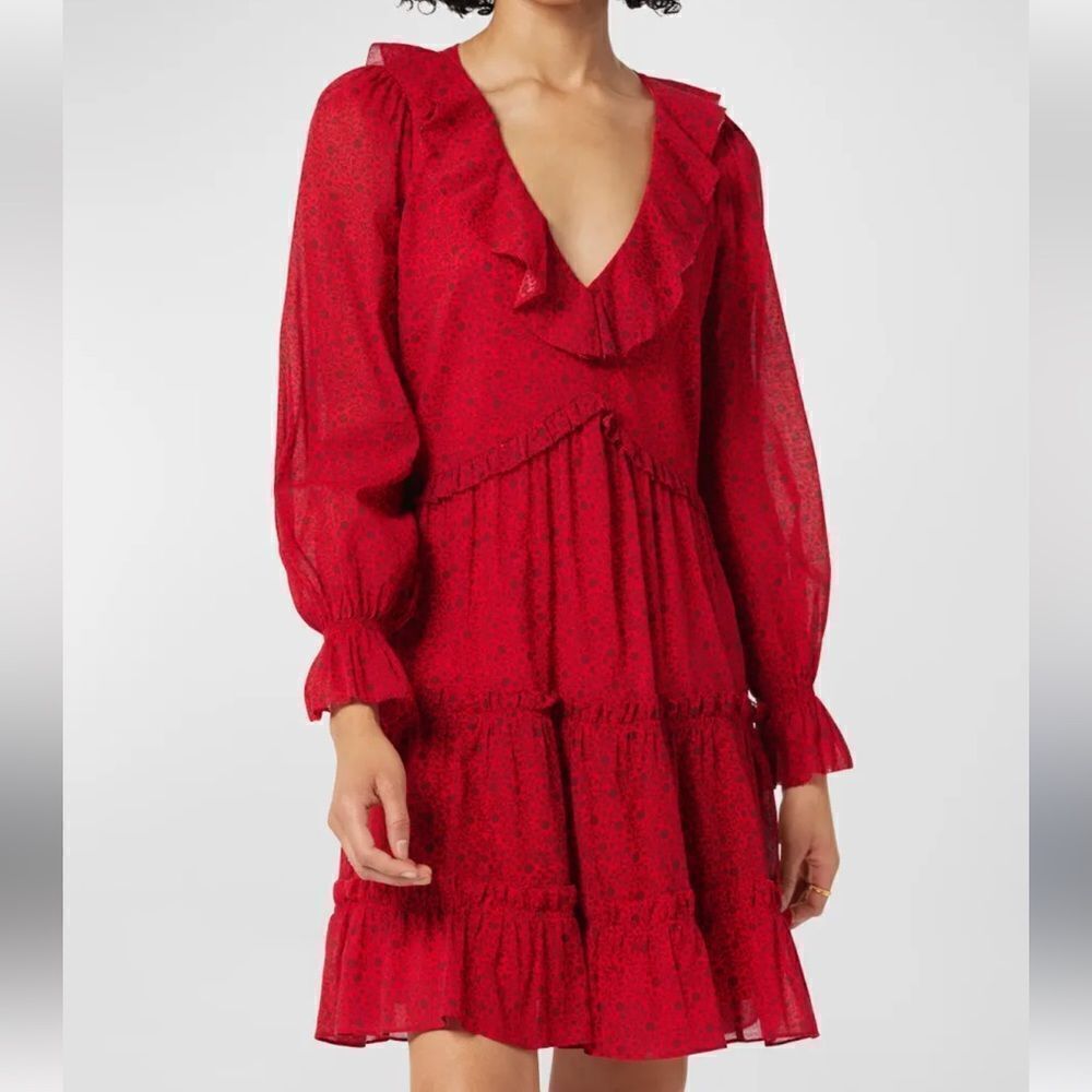Joie Red Floral Ruffle Long Sleeve Mini Dress | Size 6